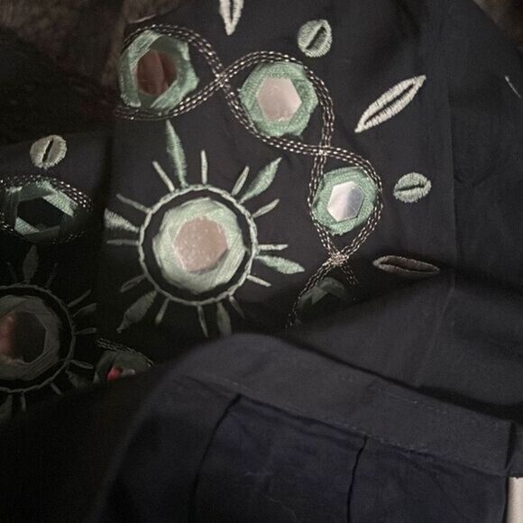 LOFT Petite 0P Black A-Line Skirt Floral Embroidered Boho Chic Cotton Skirt - Picture 5 of 5